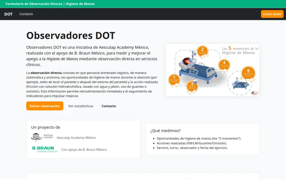 Vista de escritorio de DOT | ObservaciÃ³n Directa de Higiene de Manos