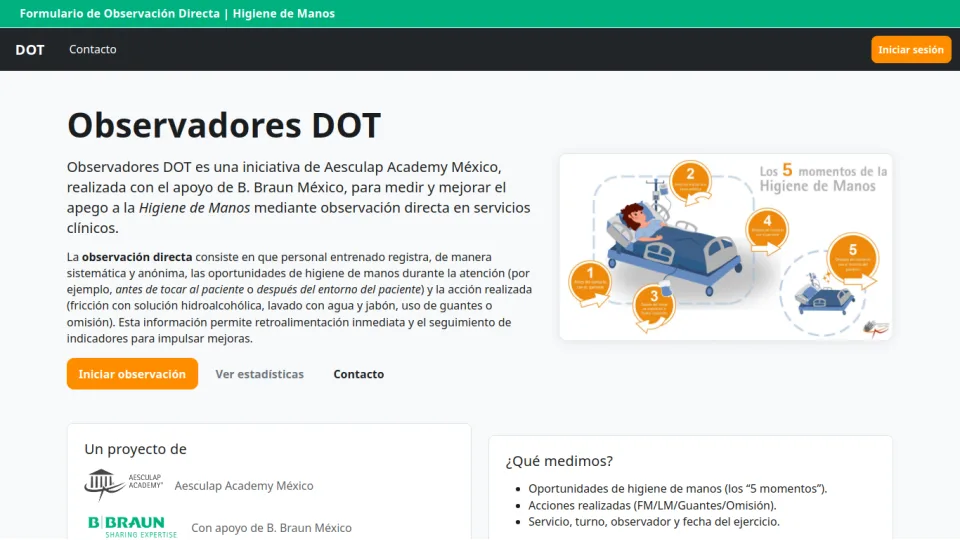 Vista laptop de DOT | ObservaciÃ³n Directa de Higiene de Manos