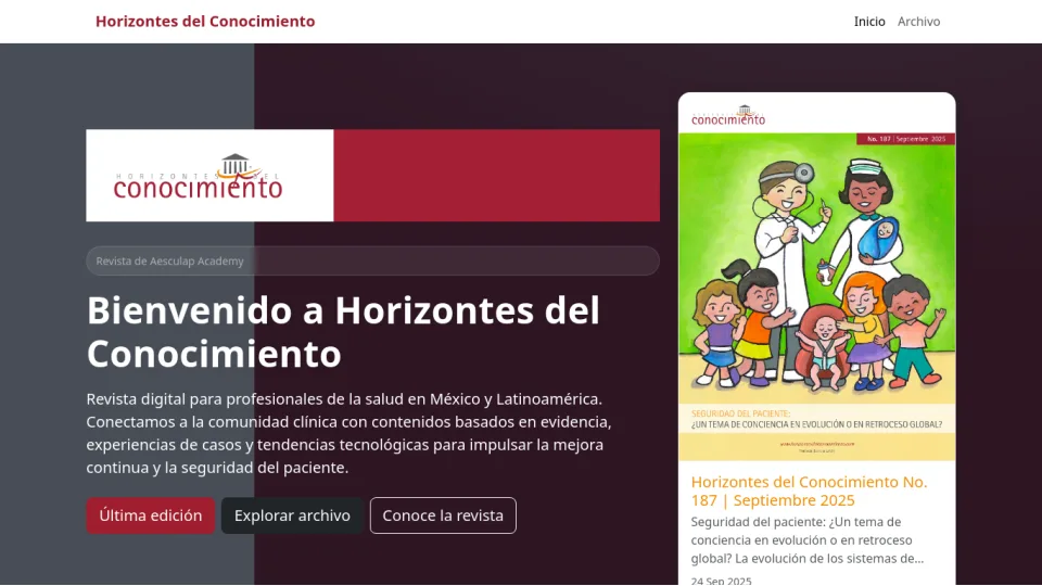 Vista laptop de Inicio · Horizontes del Conocimiento