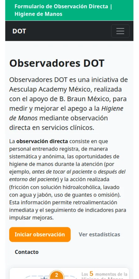 Vista móvil de DOT | ObservaciÃ³n Directa de Higiene de Manos