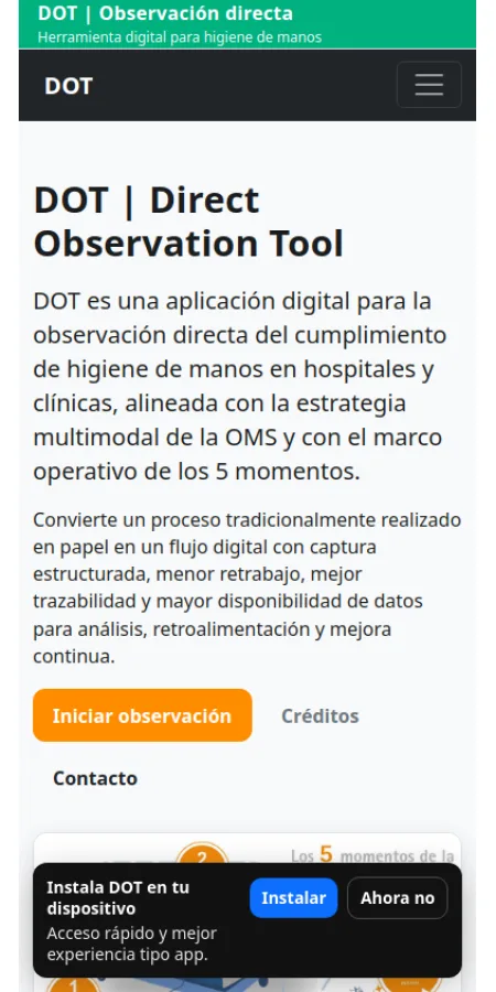 Vista móvil de DOT: Direct Observation Tool