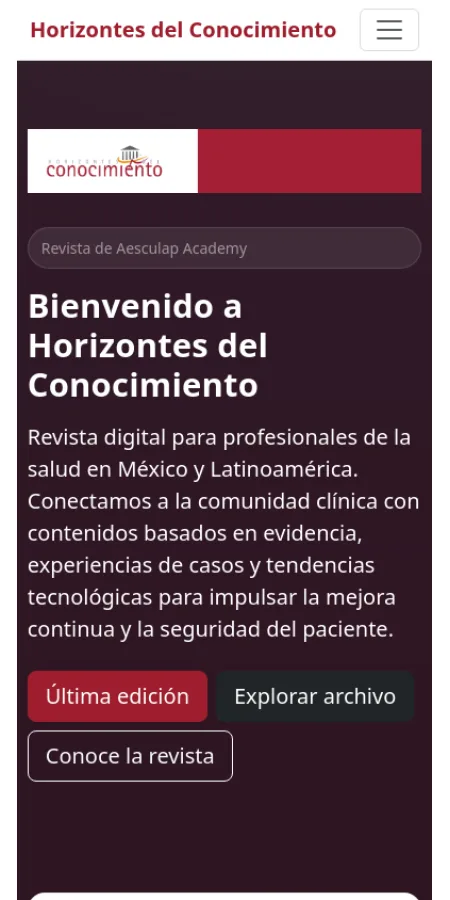 Vista móvil de Inicio · Horizontes del Conocimiento