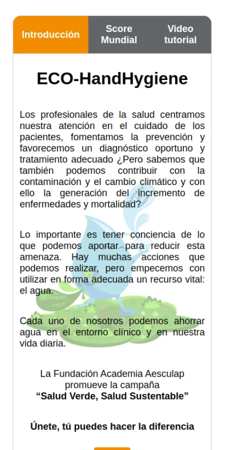 Vista móvil de ECO-HandHygiene