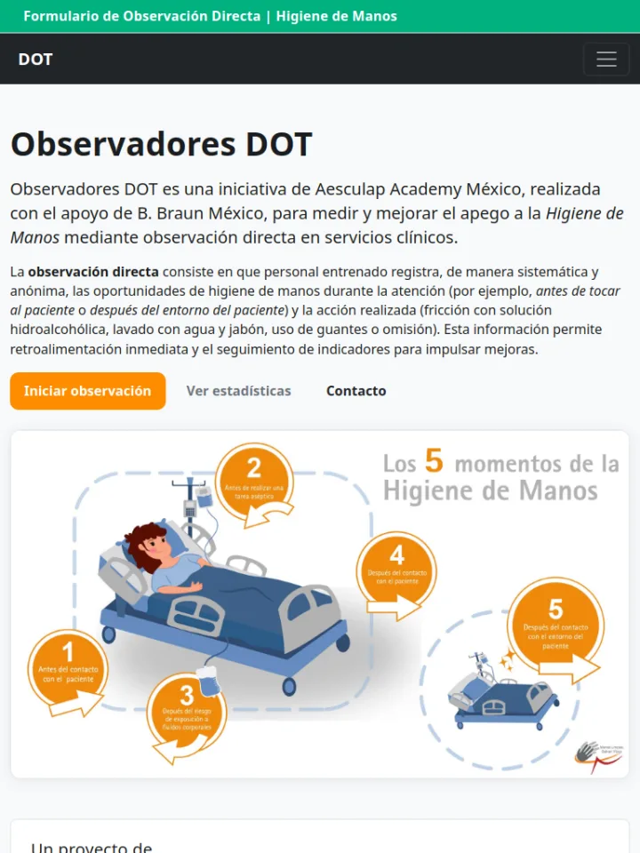 Vista tablet de DOT | ObservaciÃ³n Directa de Higiene de Manos