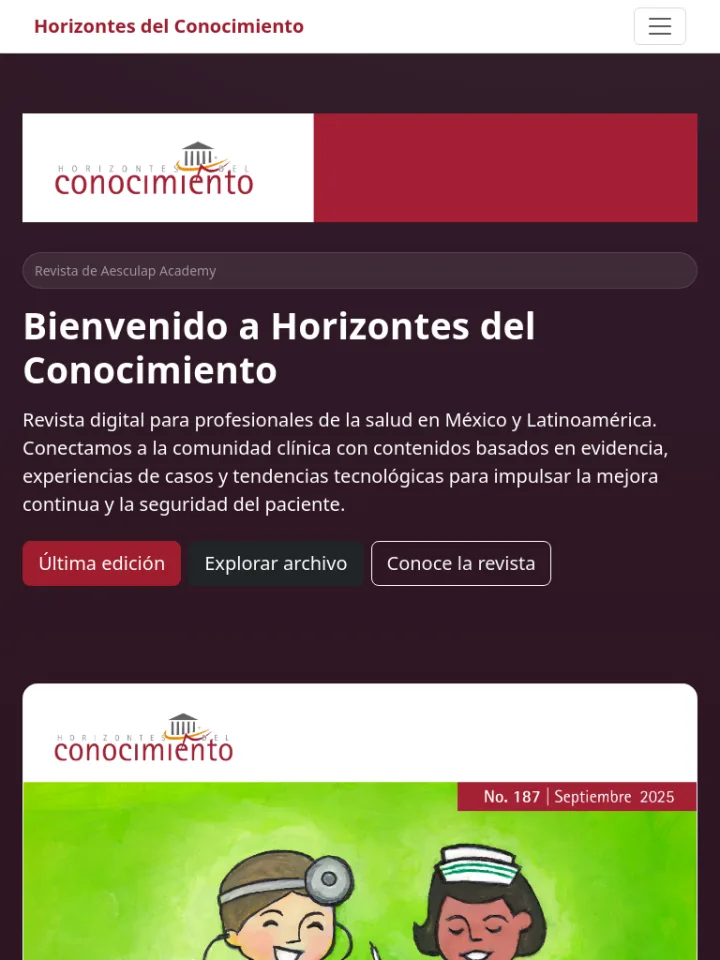Vista tablet de Inicio · Horizontes del Conocimiento