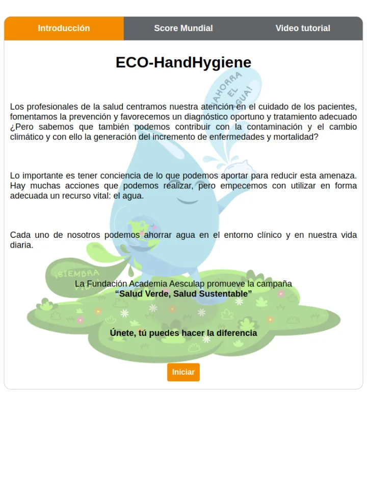 Vista tablet de ECO-HandHygiene